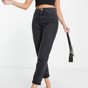 Topshop Moto Mom Jeans in Washed Black